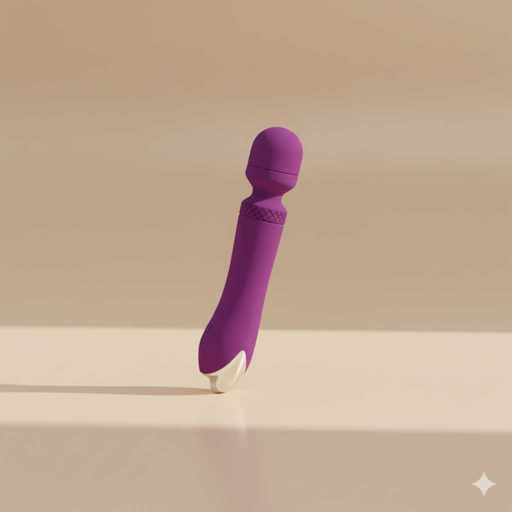 purple velvoria wand massager on warm background